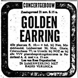 Golden Earring show Telegraaf newspaper ad for November 21, 1971 Amsterdam - Concertgebouw